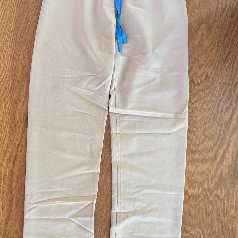 Figs Straight Leg Pants in Tan with Blue Drawstring